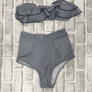 Aava Striped Navy Blue and White Bikini Set